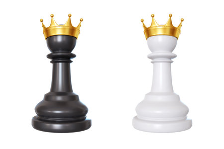 Black and white pawn with a crown isolated on a white background. 3d-renderingの写真素材