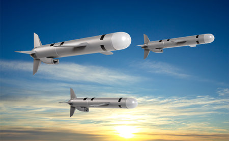 Three Tomahawk cruise missile at the sky. 3d-renderingの写真素材