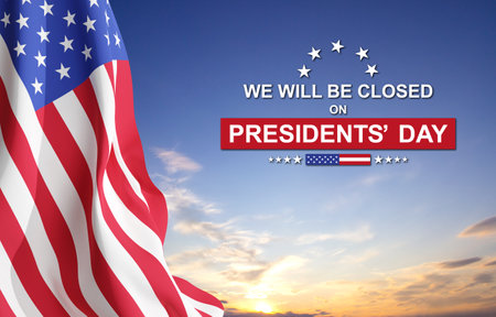 Presidents' Day Background Design. We will be Closed on Presidents' Dayの写真素材