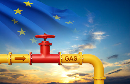 Gas pipeline with European Union flag against the sunset. 3d-renderingの写真素材
