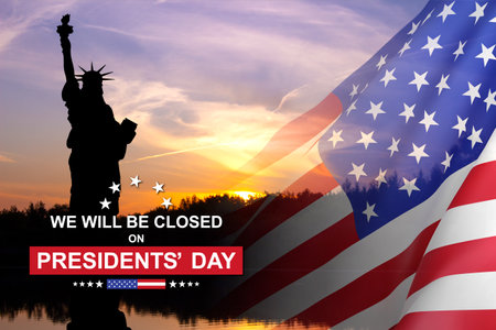 Presidents' Day Background Design. We will be Closed on Presidents' Dayの写真素材