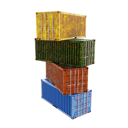 Stack of Old Rusty Cargo Containers isolated on white background. 3d-rendering