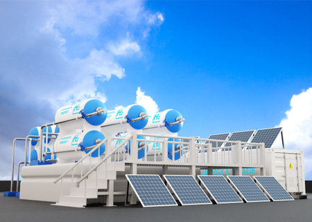 Hydrogen energy plant concept. Hydrogen gas pipeline for clean electricityの写真素材