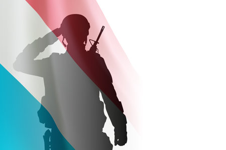 Silhouette of a soldier with Luxembourg flag on white background. Armed Force concept. Background for National Holidaysのイラスト素材