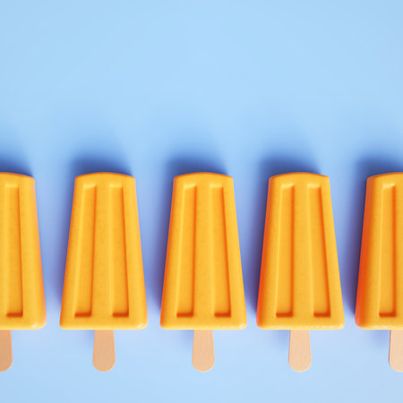 Fruit popsicles on a stick on blue background. 3d-rendering