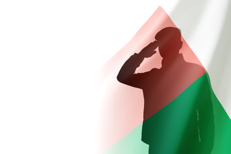 Silhouette of a soldier with the Madagascar flag on white background. National Holidays conceptの写真素材
