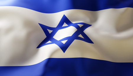 Israel flag with a star of David. Close-Up. National Holidays concept. 3d-renderingの写真素材