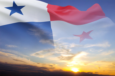 Flag of Panama against the sunset. National Holidays concept