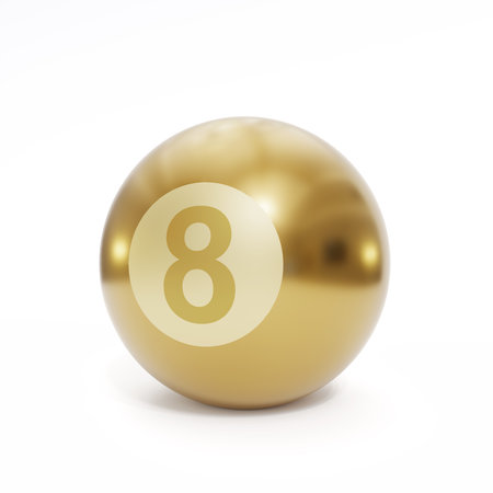 Gold eight billiards ball isolated on white background. 3d-renderingの写真素材