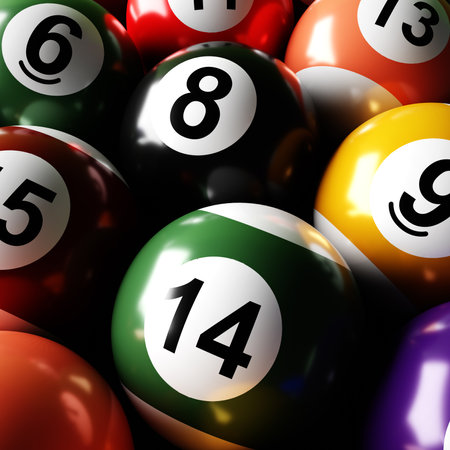 A vibrant and detailed closeup of various billiard balls. 3d-rendering