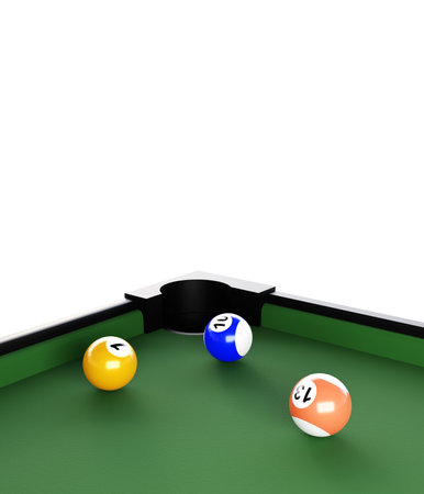 Billiards balls on the table with white place for text. 3d-renderingの写真素材