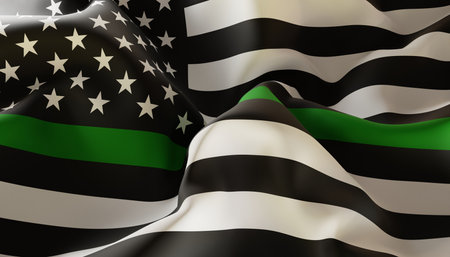 American Thin Green Line flag. Close-Up. Honor and respect American border patrol sign. 3d-renderingの写真素材