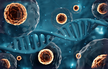 Research of stem cells. Stem cells under a microscope. Cellular Therapyの写真素材