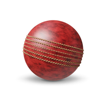 Old red leather cricket ball isolated on white background. 3d-renderingの写真素材