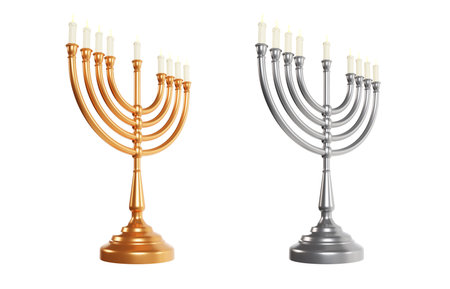 Menorah and burning candles isolated on white backgroundの写真素材