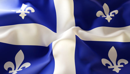 The flag of Quebec. Close-Up. Province of Canada. 3d-renderingの写真素材