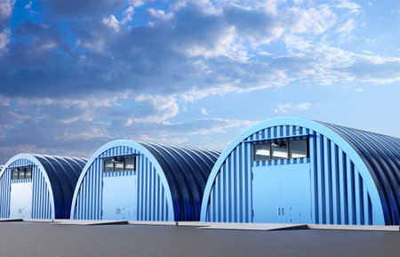 Arched metal industrial hangars. 3d-renderingの写真素材