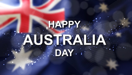 Australia Day banner. January 26. Blurred Australia flag with lettering - Happy Australia Day. 3d-renderingの写真素材