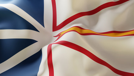 Flag of Newfoundland and Labrador. Province of Canada. Close-Up. 3d-renderingの写真素材
