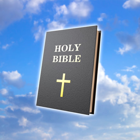 Holy bible book on background of sky. 3d-renderingの写真素材