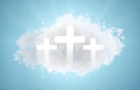 Silhouette of shining crosses against the cloud. Religion concept. 3d-renderingの写真素材