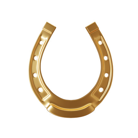 Golden horseshoe isolated on white backgroundの写真素材