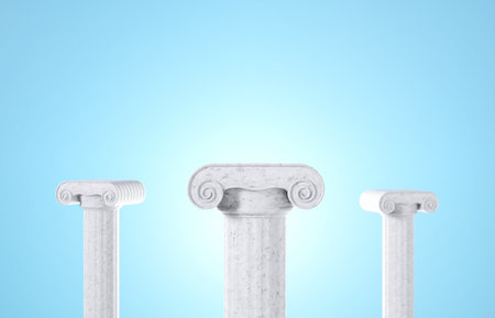 Antique pillars on blue background. 3d-renderingの写真素材