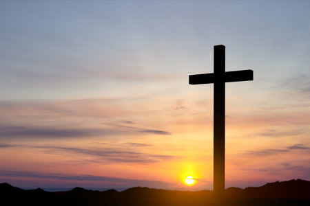 Good Friday. Friday before Easter. Christian cross against the sunsetの写真素材