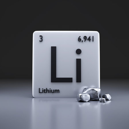 Lithium chemical symbol and pieces of lithium metal. 3d-renderingの写真素材