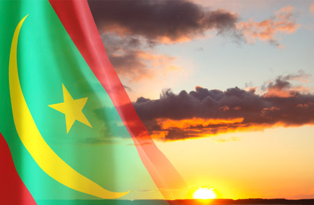 Flag of Mauritania against the sunset. National Holidays conceptの写真素材