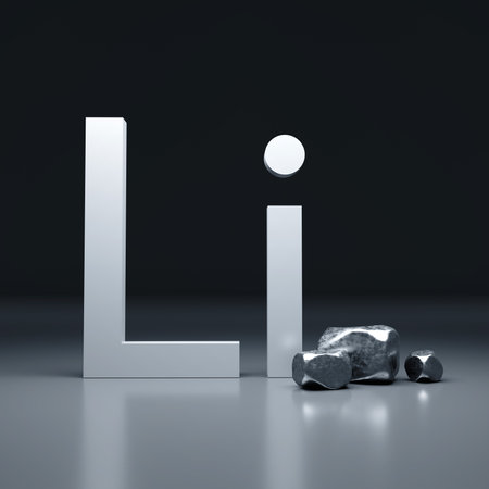 Lithium chemical symbol and pieces of lithium metal. 3d-renderingの写真素材