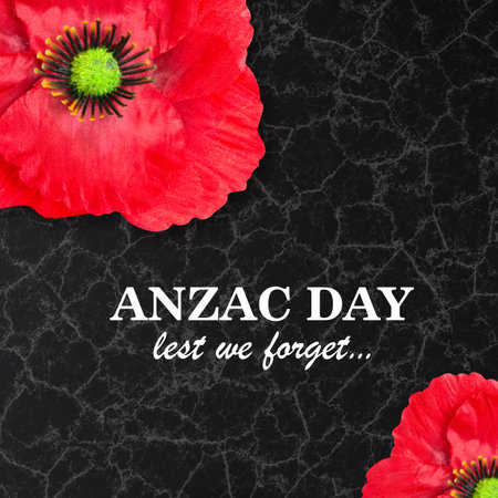 Poppy flower on a black marble background. Poppy flower for Anzac Dayの写真素材