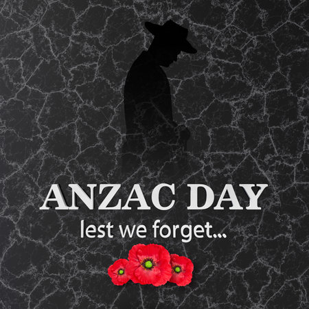 Anzac Day background. Silhouette of soldier on a stone background. 3d-renderingの写真素材