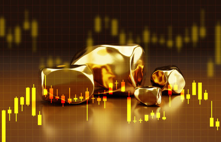 Gold trading, gold ore with stock graph chart stock. Business and finance concept. 3d-renderingの写真素材