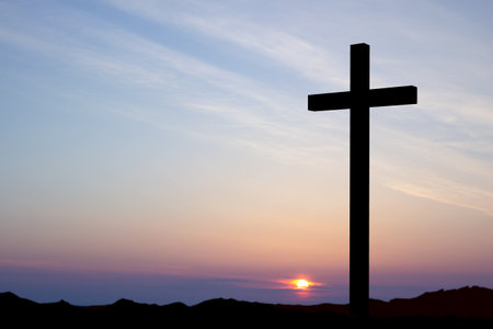 Good Friday. Friday before Easter. Christian cross against the sunsetの写真素材