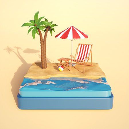 Summer Vacation icon on bright yellow background. Summer accessories. 3d-renderingの写真素材