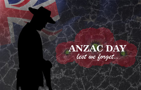 Anzac Day background. Silhouette of soldier on a stone background with Australis flag. 3d-renderingの写真素材