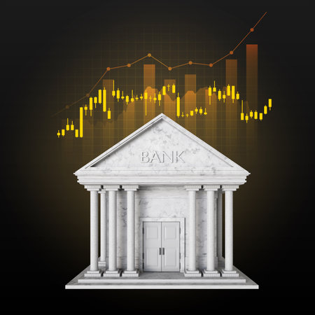 Bank building with with stock graph. Business and finance. Banking and investment conceptの写真素材