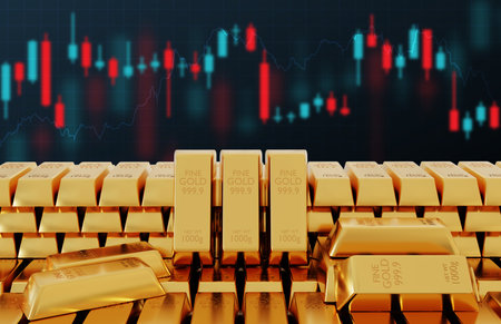 Gold trading, gold bars with stock graph chart stock. Business and finance conceptの写真素材