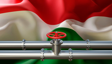 Pipeline with Hungary flag. Fuel industry transportation line connection. 3d-renderingの写真素材