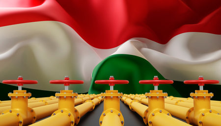 Pipeline with Hungary flag. Fuel industry transportation line connection. 3d-renderingの写真素材