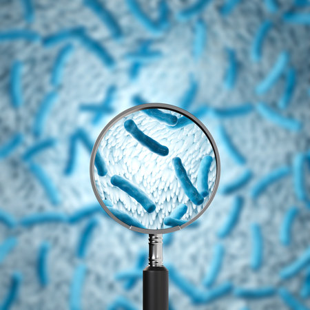Probiotics under magnifying glass. Probiotics for immunity. Human microbiome concept. 3d-renderingの写真素材