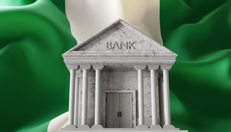 Bank building with Nigeria flag. Banking system concept. 3d-renderingの写真素材