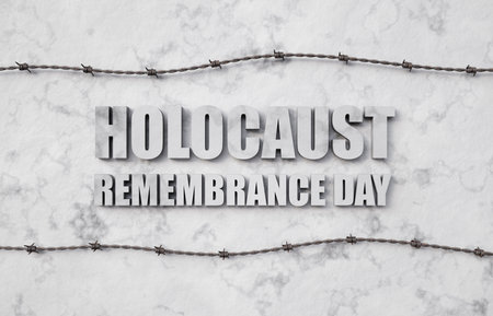 Holocaust Remembrance Day. Barbed wire on a stone background. 3d-renderingの写真素材
