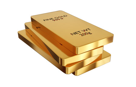 Gold bullion bars isolated on white background. 3d-renderingの写真素材