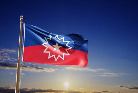 Juneteenth Flag against the sunsetの写真素材