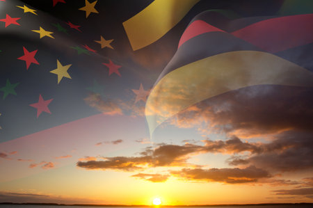 Alternative Juneteenth Flag against the sunsetの写真素材