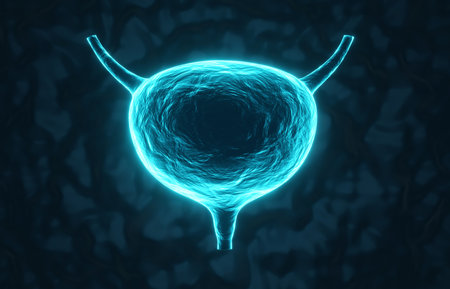 Glowing urinary bladder on a dark blue backgroundの写真素材