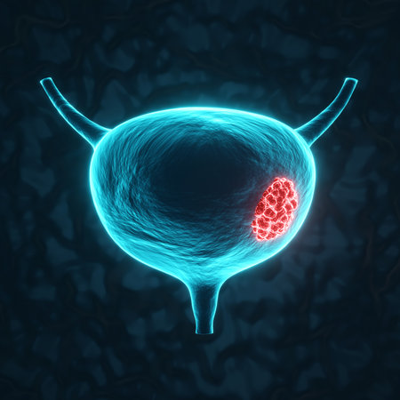 Glowing urinary bladder on dark blue backgroundの写真素材