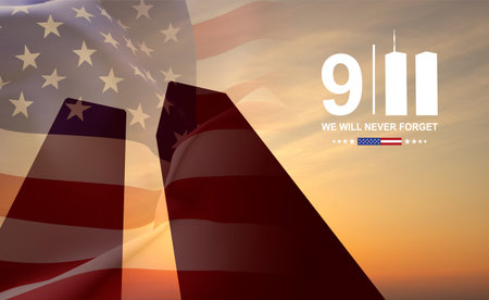 Twin Towers silhouette with USA flag